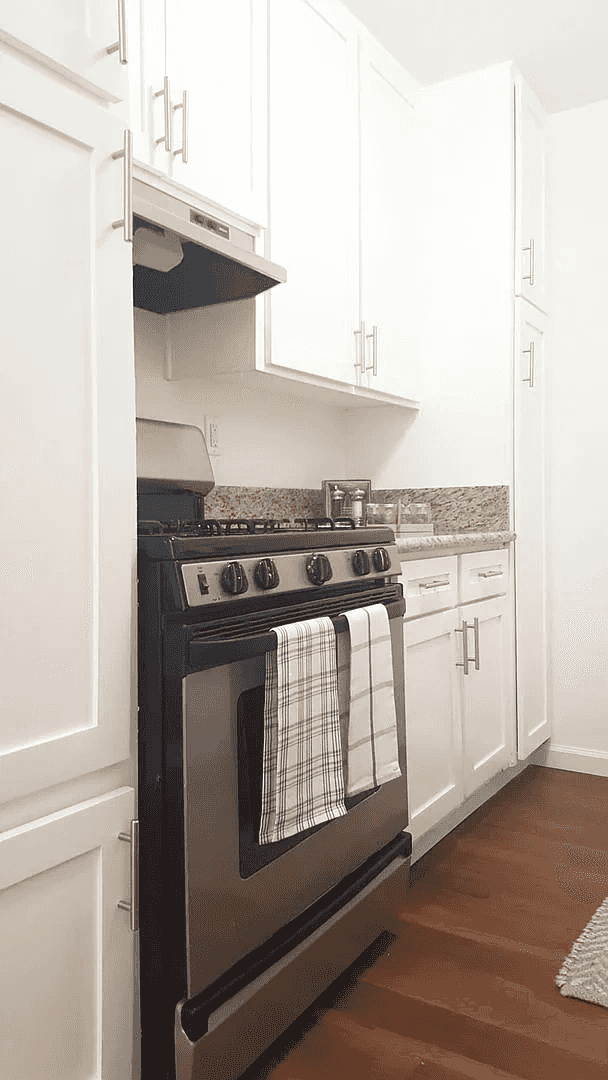 modern kitchen with stainless steel gas range
